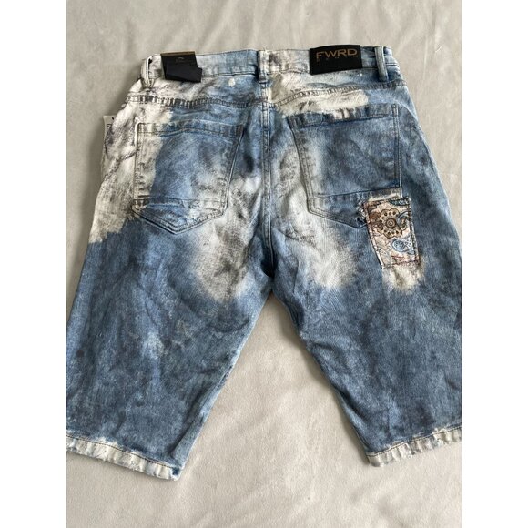 VTG Style FWRD Mens Custom Patchwork by Angelina Vanelli Distressed Denim Shorts - Picture 2 of 13